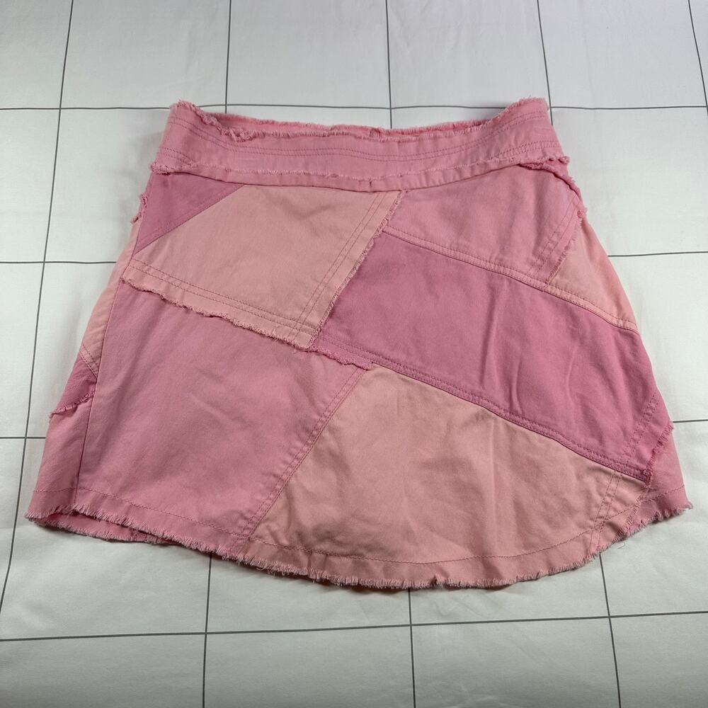 LoveShackFancy Cayde Skirt Womens 6 Pink Mini Raw Edge Cotton Colorblock Patch - Picture 4 of 10